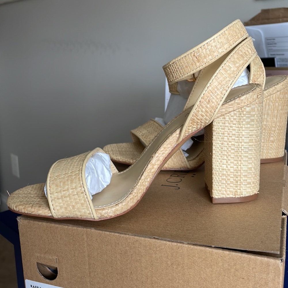 JCrew Raffia Open-Toe Block Heels. - Picture 4 of 7